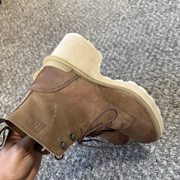 SOREL HI-LINE WATERPROOF LACE-UP BOOT SIZE 9.5 Chunky Block Heel Brown Leather - Picture 2 of 8